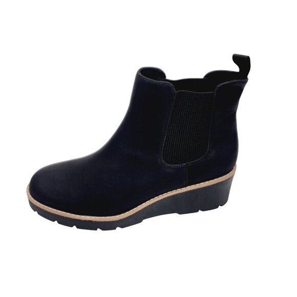 Womens athlefit Wedge Ankle Booties Size 10 Black Faux Leather - Picture 1 of 14